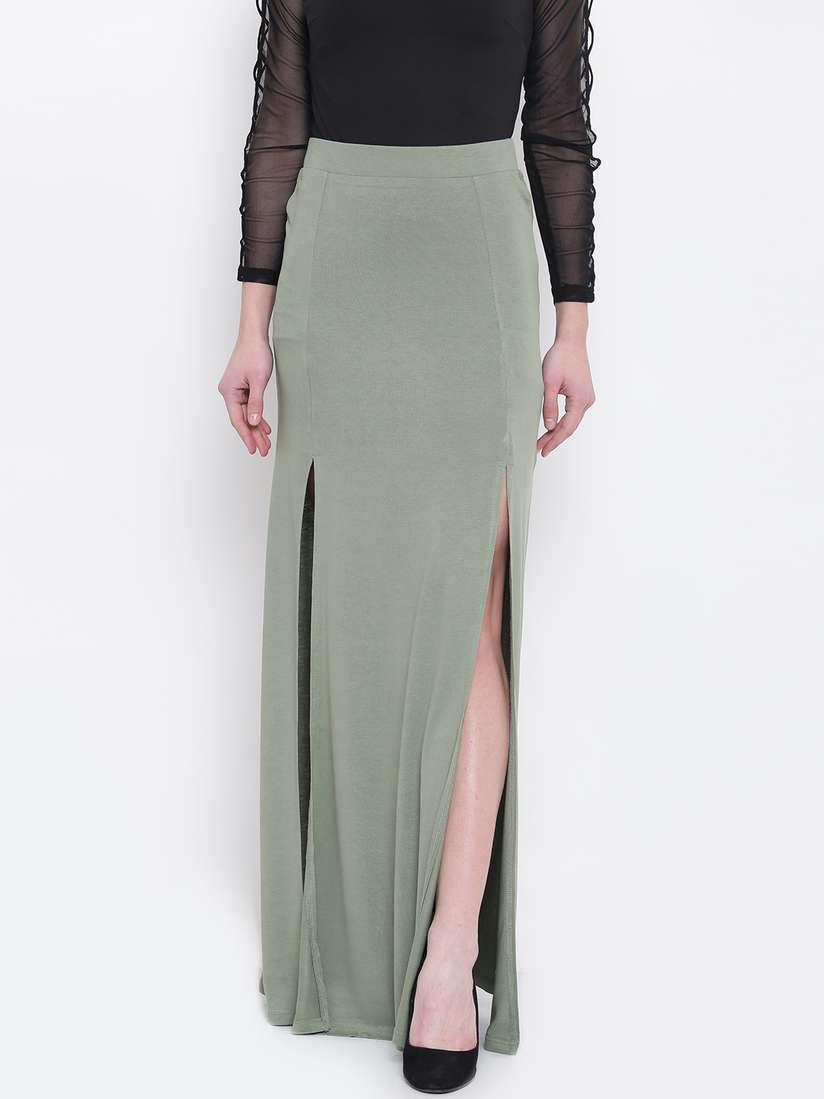 Myntra Gray Maxi Skirt Forever 21 FOREVER 21 Black Lace High Slit