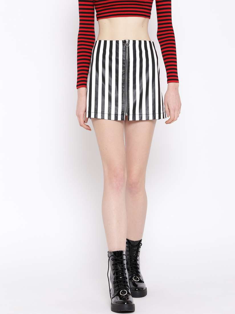 Buy FOREVER 21 Black White Faux Leather Striped Mini Skirt Skirts for Women 2360689 Myntra