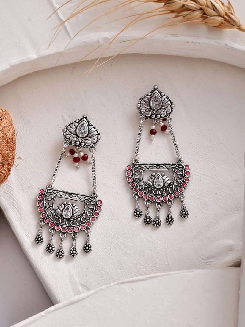 Buy Voylla Silver Plated Kundan Contemporary Drop Earrings Earrings for Women 23610708 Myntra