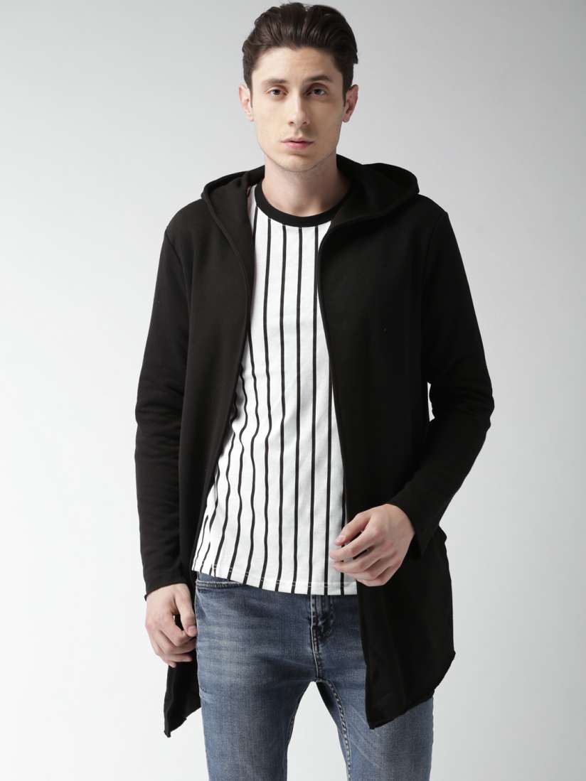 Buy FOREVER 21 Black Solid Open Front Hooded Sweater Sweaters for Men 2361830 Myntra