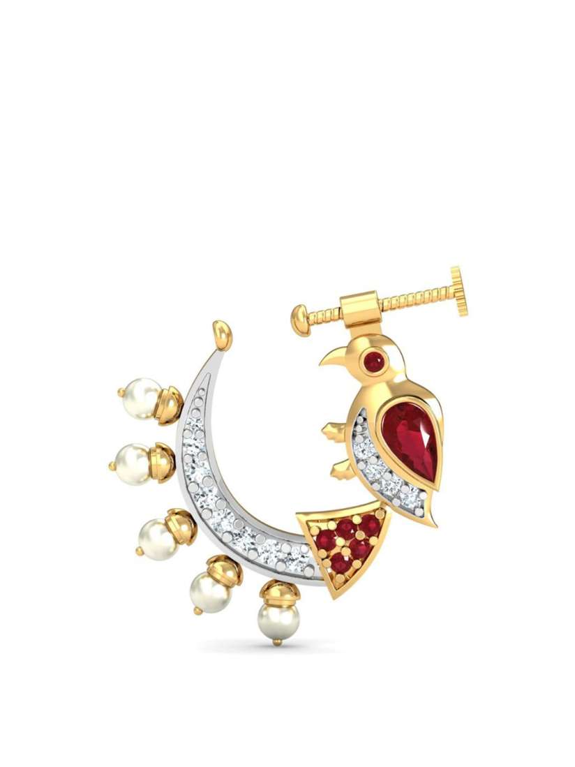 Buy KUBERBOX Chiluka 18KT Gold Diamond Ruby and Pearl Studded Non Piercing Nose Ring 1.3g Nosepin Diamond for Women 23623350 Myntra