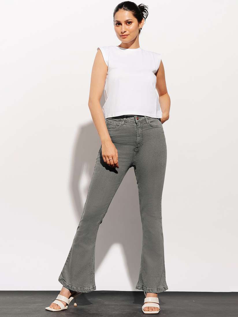Buy FREAKINS Women Grey Bootcut High-Rise Clean Look Jeans Jeans