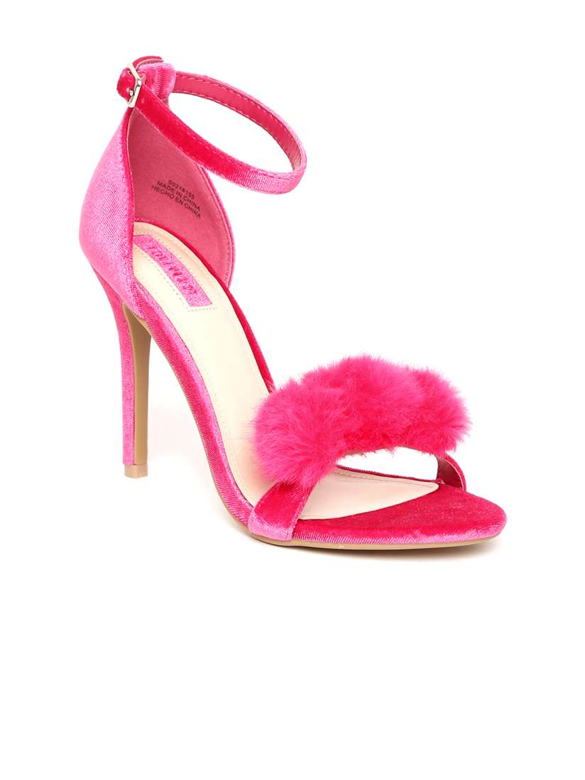 Pink fur heels sandals hot sale