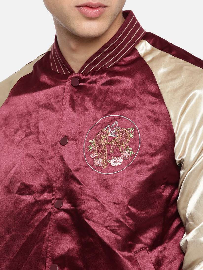 Buy FOREVER 21 Men Burgundy Back Embroidered Bomber Jackets for Men 2362829 Myntra