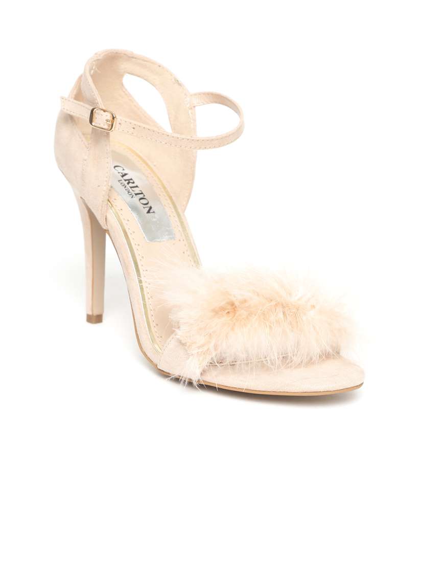 Buy Carlton London Women Nude Coloured Faux Fur Detail Sandals Heels for Women 2362844 Myntra