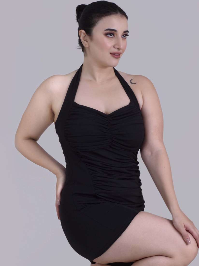 Buy Keepfit Halter Neck Padded Ruched Sleeveless One Piece Legsuit for women Swimwear for Women 23630388 Myntra