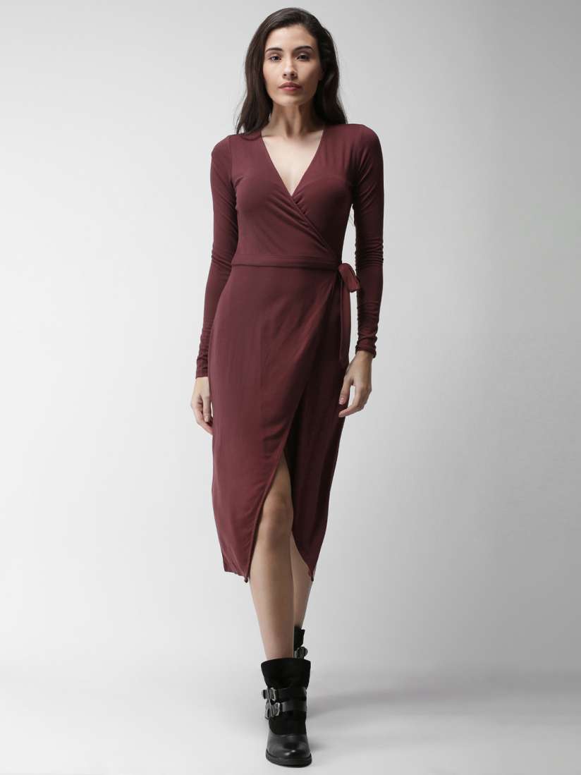 Buy FOREVER 21 Women Burgundy Solid Wrap Dress Dresses for Women 2363216 Myntra