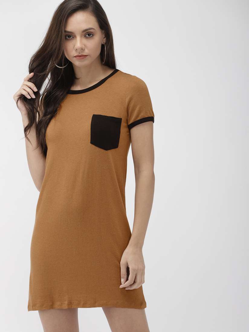 Buy FOREVER 21 Women Solid Tan Brown T shirt Dress Dresses for Women 2363225 Myntra