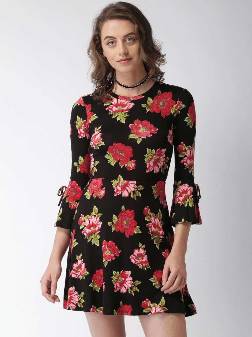 Buy FOREVER 21 Women Black Red Floral Print A Line Dress Dresses for Women 2363353 Myntra