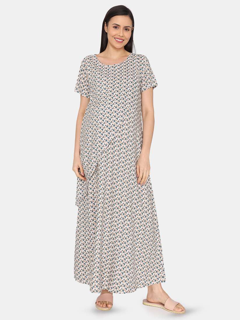 Buy Coucou by Zivame Geometric Printed Pure Cotton Maternity Maxi