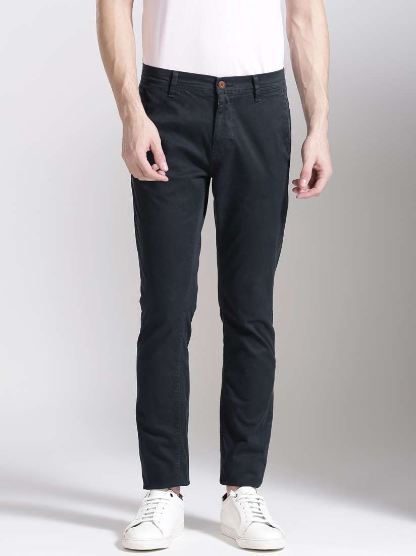 Buy BOSS Orange Men Navy Blue Slim Fit Solid Chinos Trousers for Men 2363802 Myntra