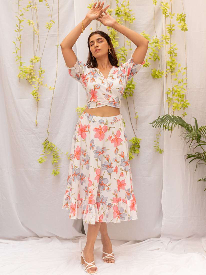 Buy Kohsh Floral Printed V Neck Wrap Top With Skirt Co Ords Co Ords for Women 23649012 Myntra