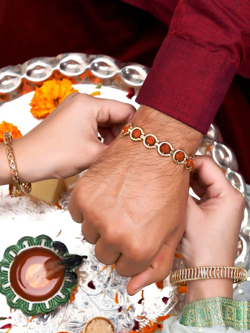 Buy Voylla Rudraksha Beaded Bracelet Rakhi Rakhi for Men 23653174 Myntra