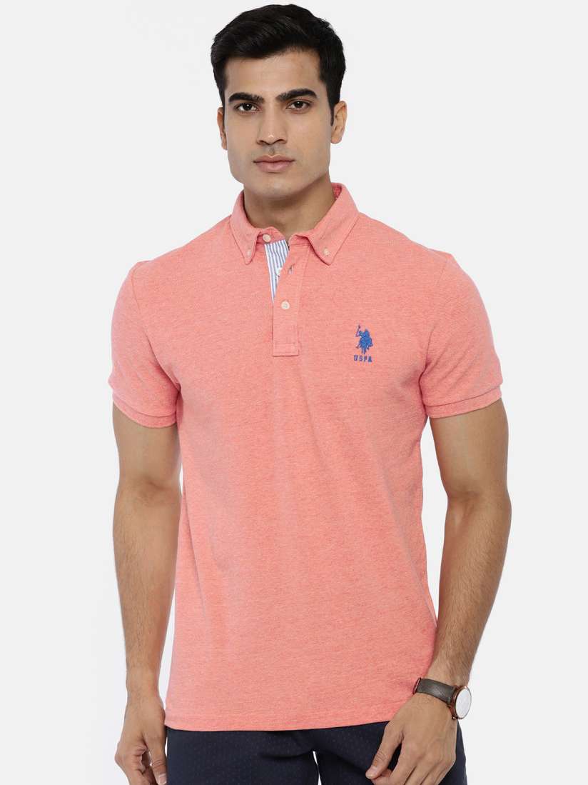 Buy Polo Men Pink Solid Polo Collar T-shirt Tshirts
