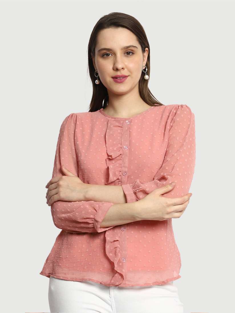 Buy Prettify Self Design Ruffled Georgette Top Tops for Women 23654654 Myntra