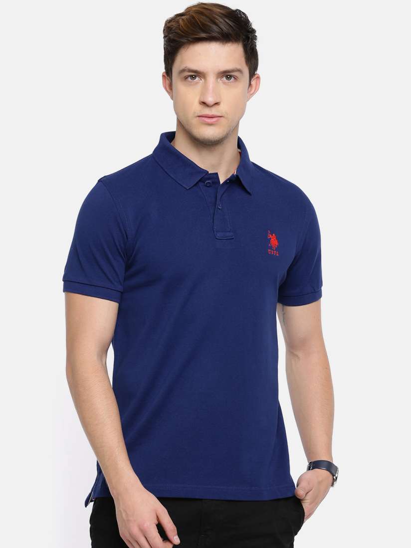 Buy U.S. Polo Assn. Blue Solid Polo Pure Cotton T shirt Tshirts for Men 2365522 Myntra