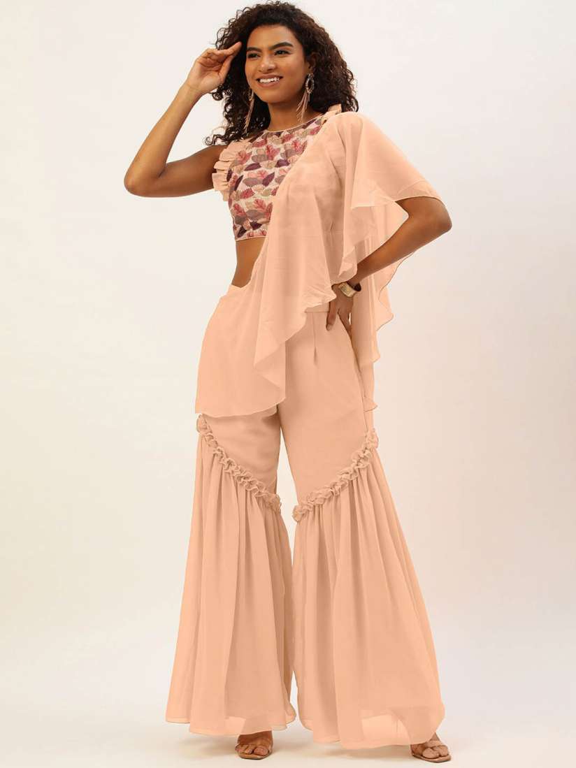 Buy Ethnovog Poly Georgette Palazzo Saree Sarees for Women 23657290 Myntra