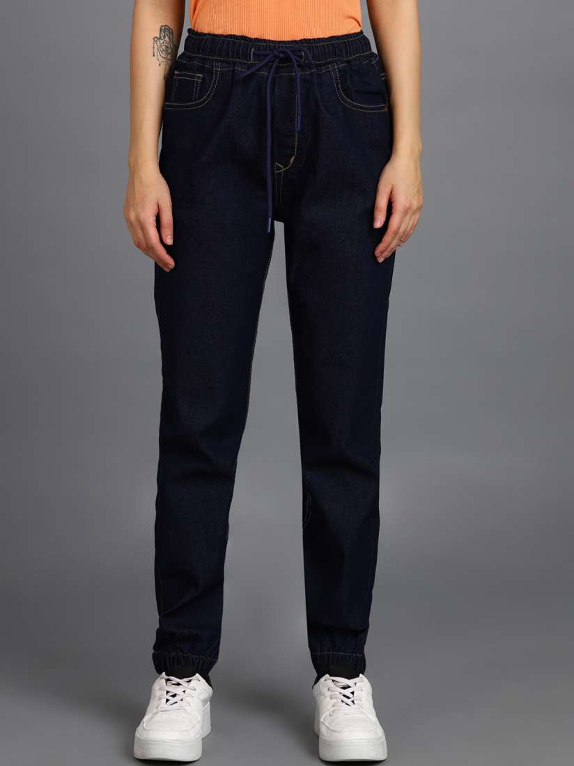 Joggers jeans for womens myntra clearance