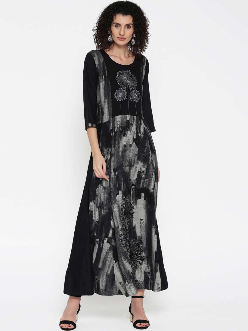 Buy Shree Women Black Printed Maxi Dress Dresses for Women 2366739 Myntra