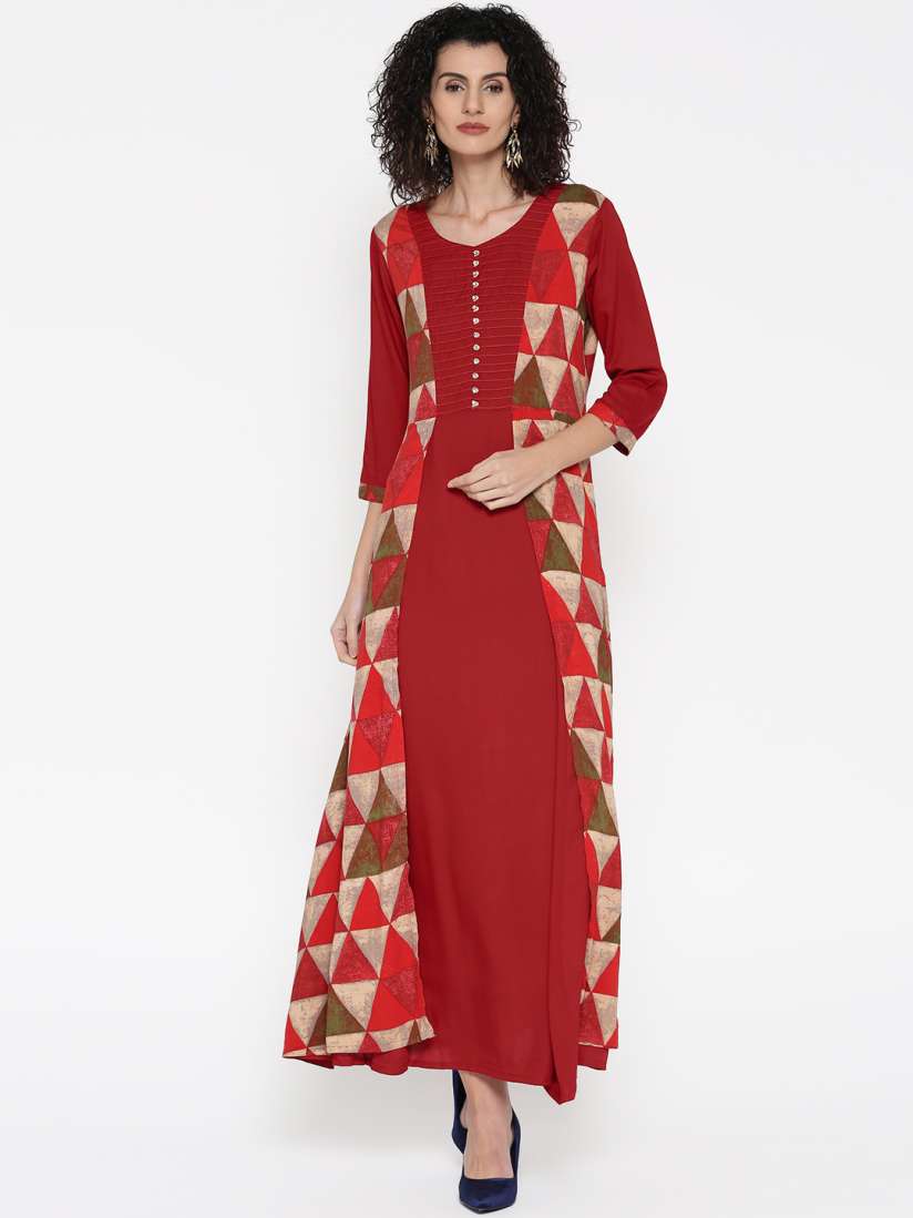 Buy Shree Women Red Beige Printed Layered Maxi Dress Dresses for Women 2366748 Myntra