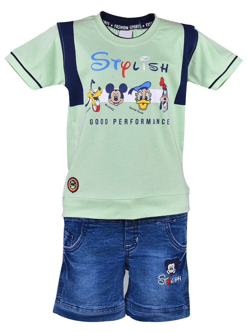 Myntra Mickey Denim Shorts YK Disney Boys Blue Printed Mickey