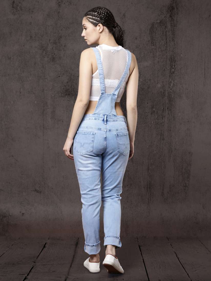 Buy Roadster Women Blue Denim Distressed Dungarees Dungarees for Women 2367783 Myntra