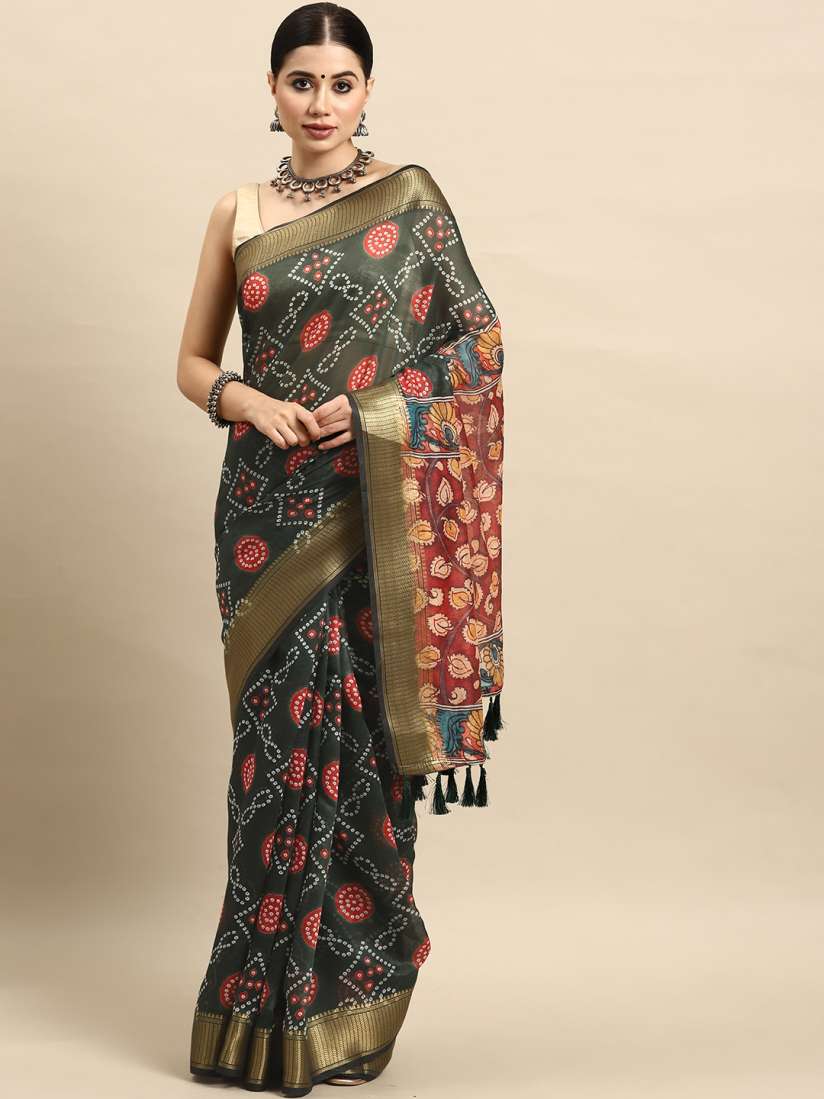 Buy Silk Land Bandhani Printed Kalamkari Saree Sarees for Women 23678806 Myntra