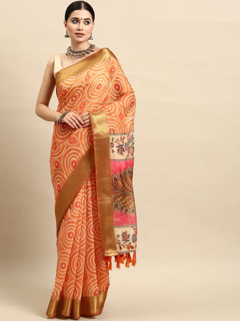 Buy Silk Land Bandhani Printed Kalamkari Saree Sarees for Women 23678808 Myntra