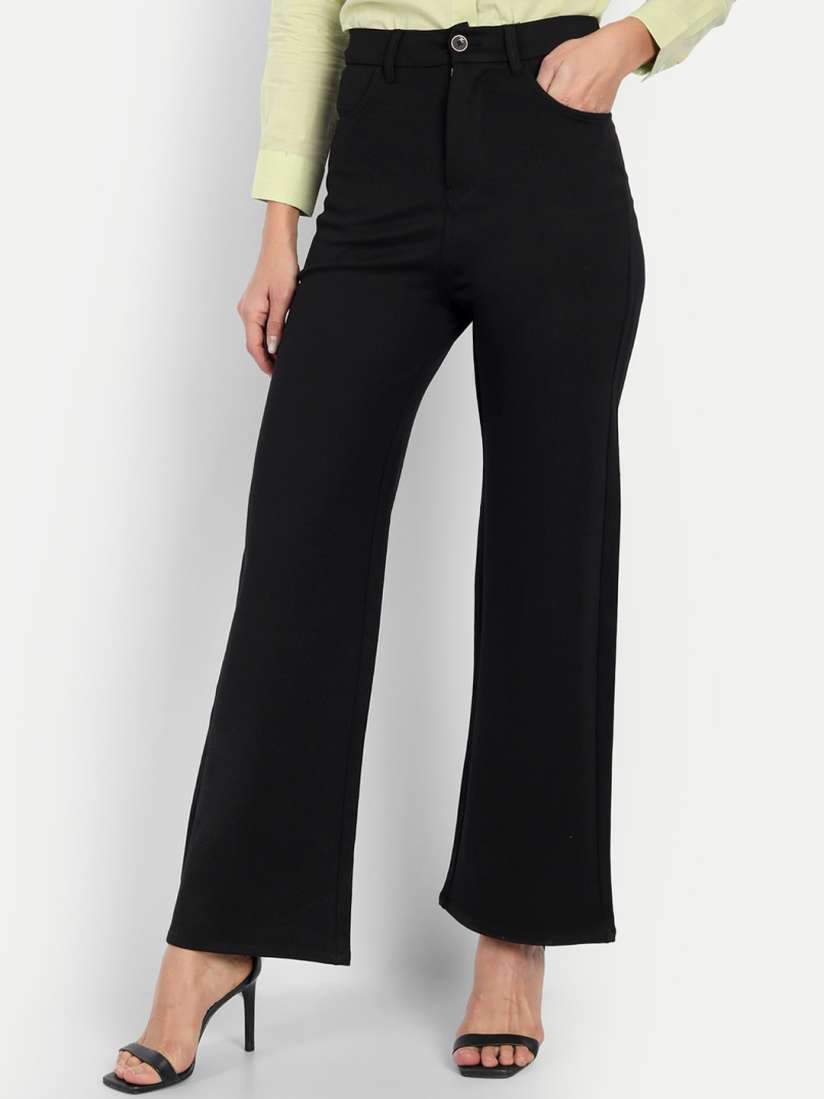 Buy Next One Women Black Smart Straight Fit High Rise Easy Wash Formal Parallel Trousers Trousers for Women 23685584 Myntra