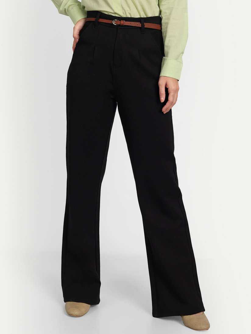 Buy Next One Women Black Relaxed Straight Leg Loose Fit High Rise Easy Wash Formal Trousers Trousers for Women 23685848 Myntra