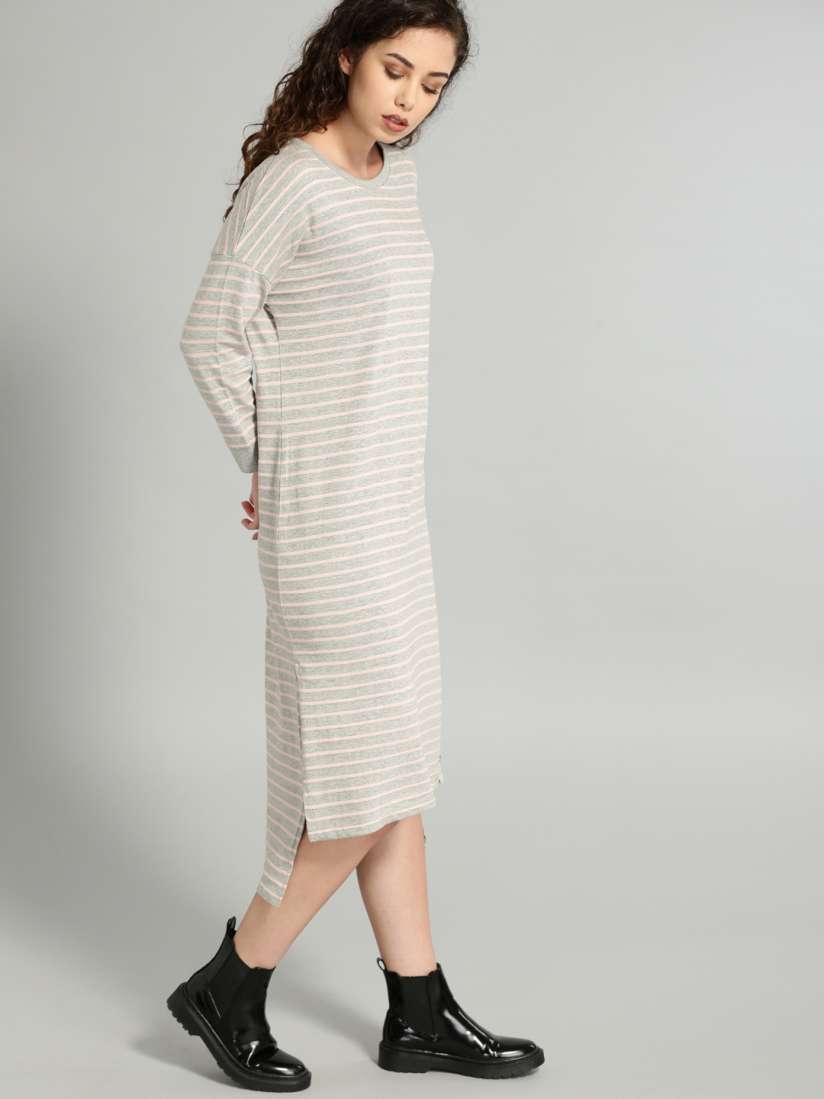 Buy Roadster Women Grey Pink Striped High Low T shirt Dress Dresses for Women 2368783 Myntra