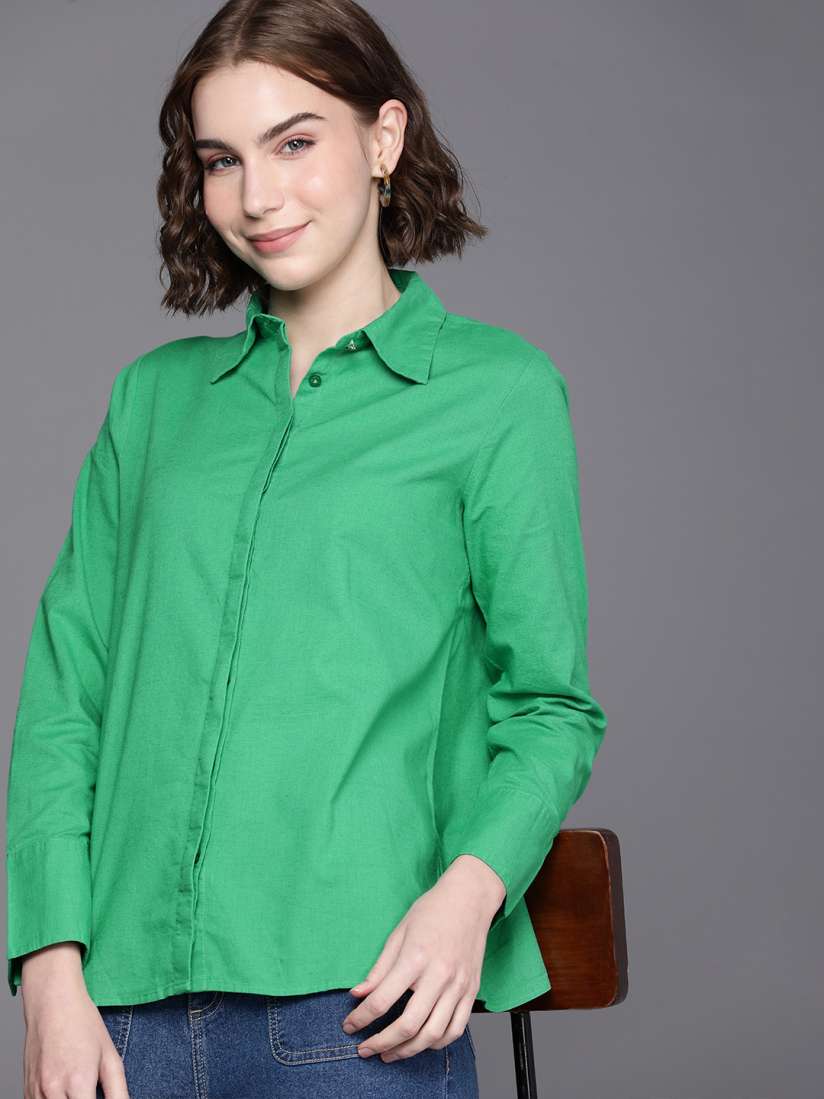 Buy Allen Solly Woman Women Solid Cotton Linen Casual Shirt Shirts for Women 23689740 Myntra