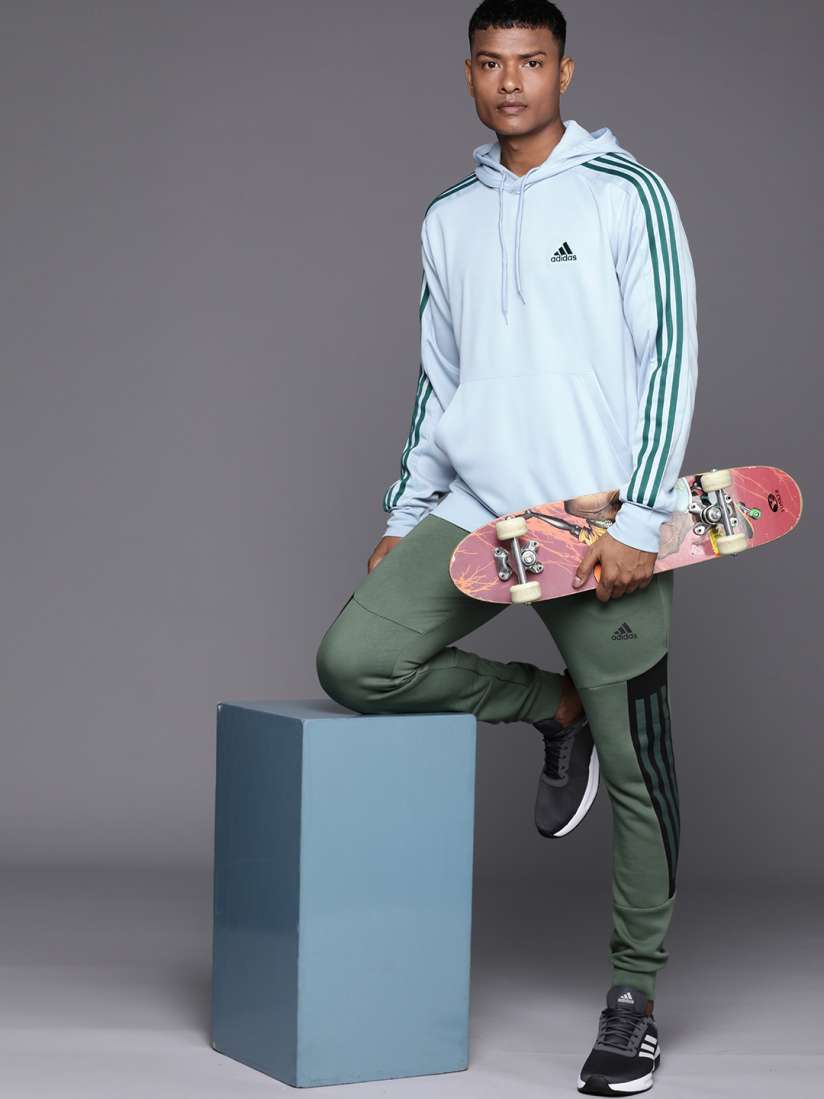 Adidas eqt hoodie with striped sleeves in green top