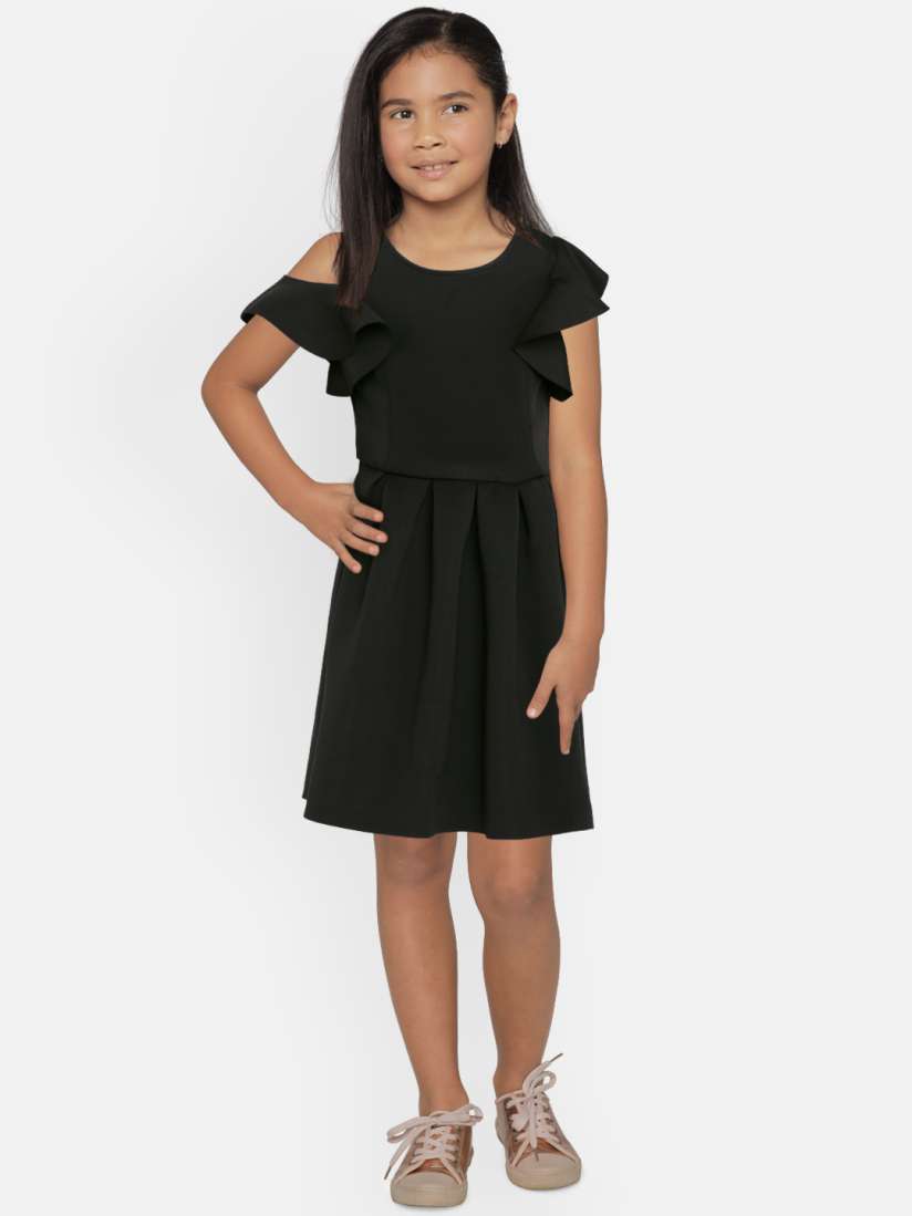 Buy YK Girls Black Solid Fit and Flare Dress Dresses for Girls 2370332 Myntra