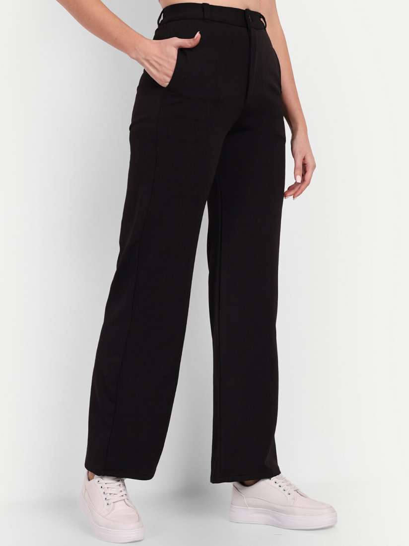 Buy Next One Smart Straight Fit High Rise Easy Wash Parallel Trousers Trousers for Women 23704948 Myntra