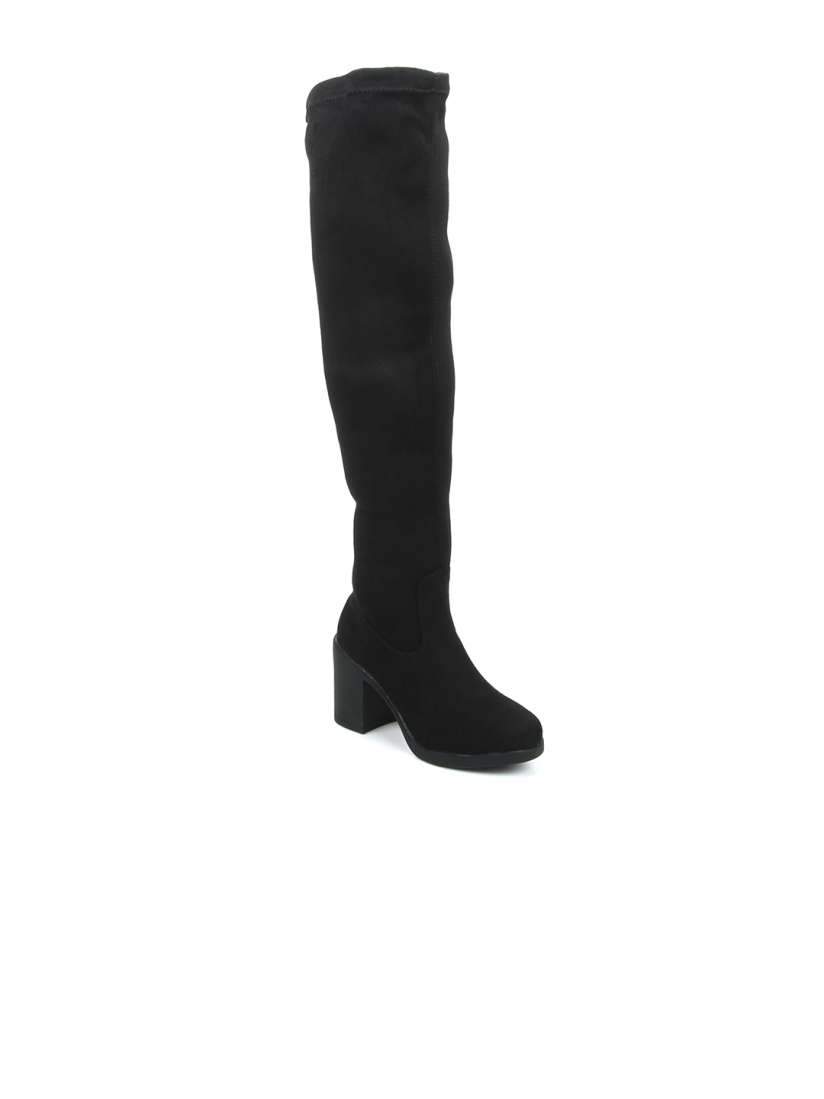 Truffle collection women black solid heeled boots discount