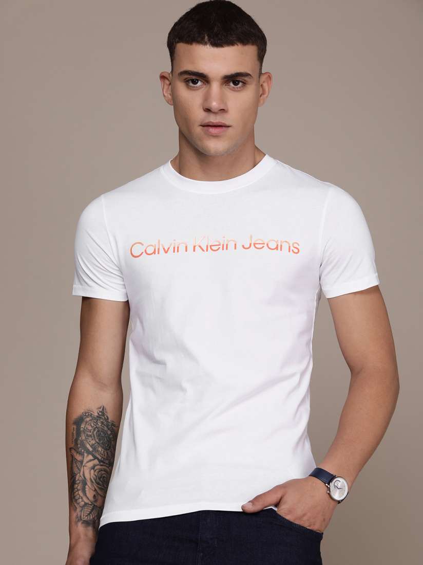 Buy Calvin Klein Jeans Brand Logo Pure Cotton Applique T shirt Tshirts for Men 23710700 Myntra
