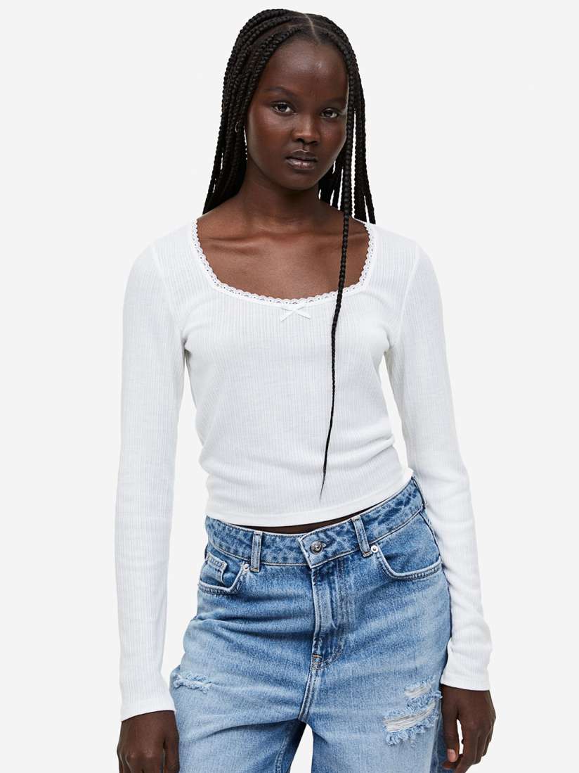 Buy H M Lace Trimmed Ribbed Top Tops for Women 23720384 Myntra