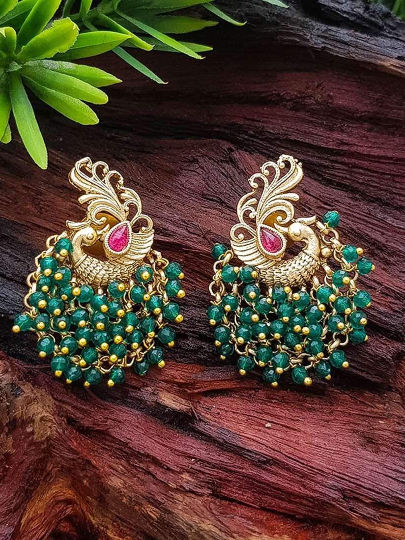 Peacock shaped gold earrings sales