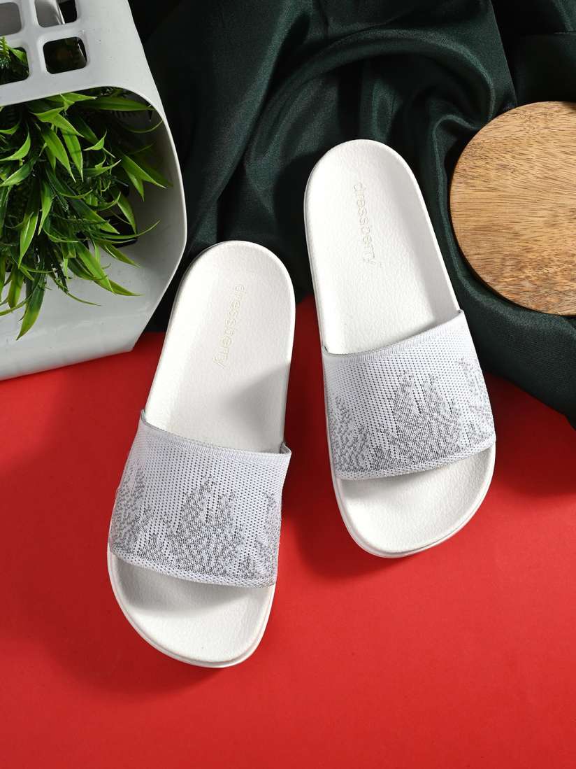 White fabric flip flops on sale