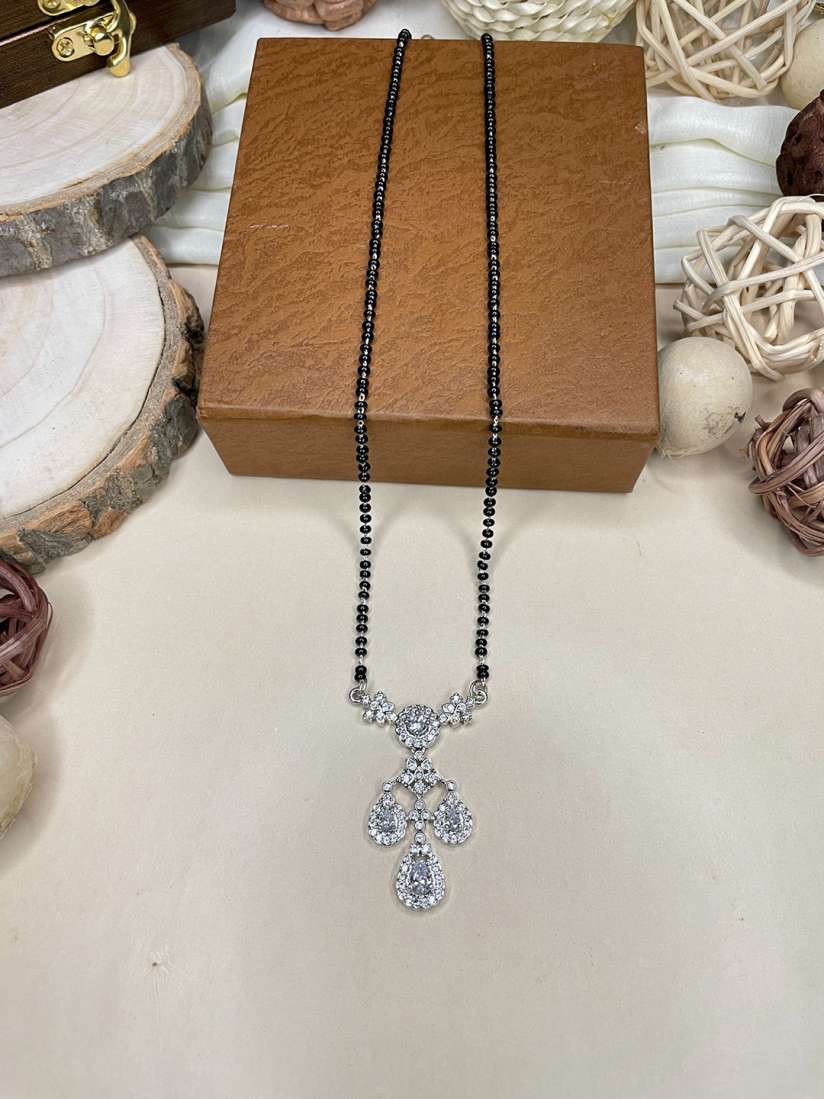 Buy ABDESIGNS Silver Plated American Diamond Studded Beaded Mangalsutra Mangalsutra for Women 23731004 Myntra