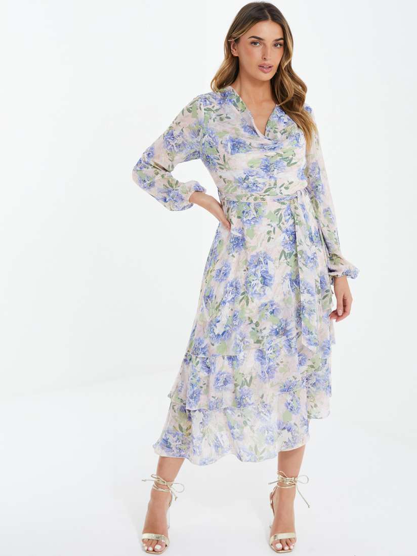 Quiz belt detail printed midi dress cheap