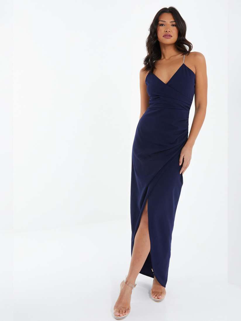 Buy QUIZ Embellished Shoulder Strap Gathered Wrap Maxi Dress Dresses for Women 23736714 Myntra