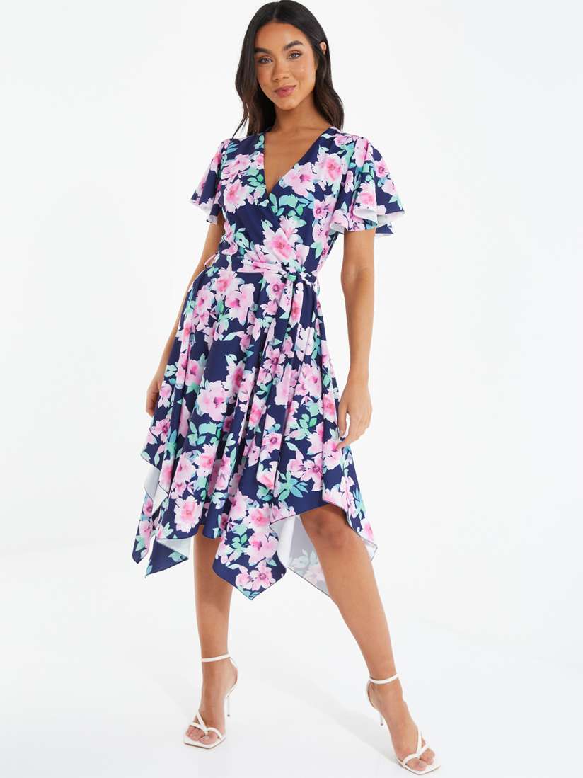 Buy QUIZ Floral Printed Flared Sleeves Tie Ups Fit Flare Midi Dress With Belt Dresses for Women 23738354 Myntra