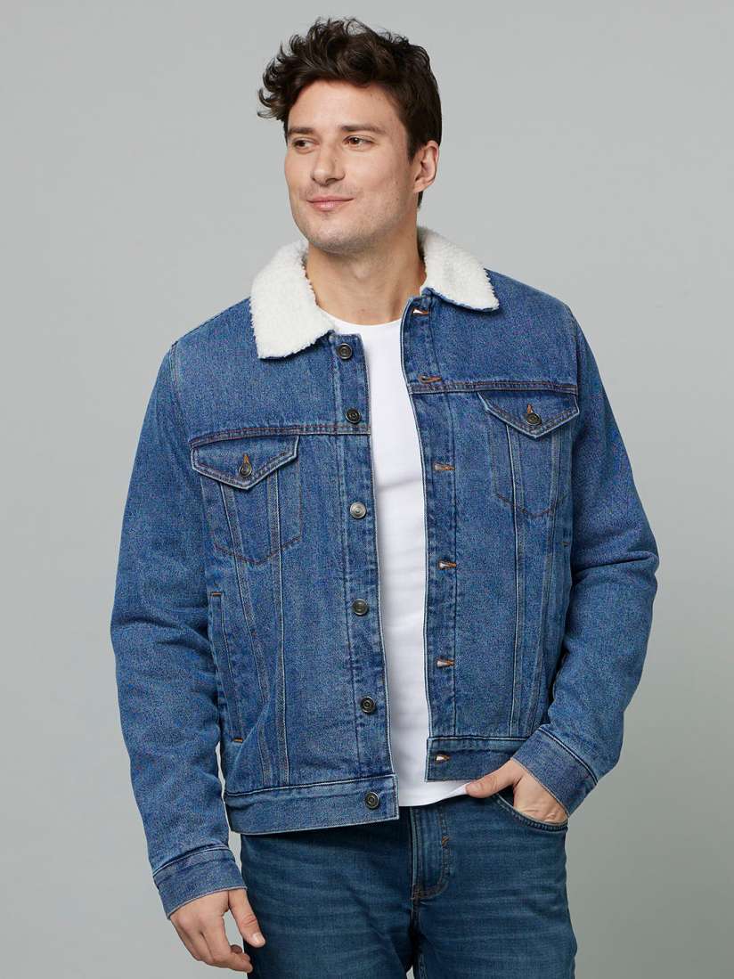 Denim jacket with fleece collar new arrivals