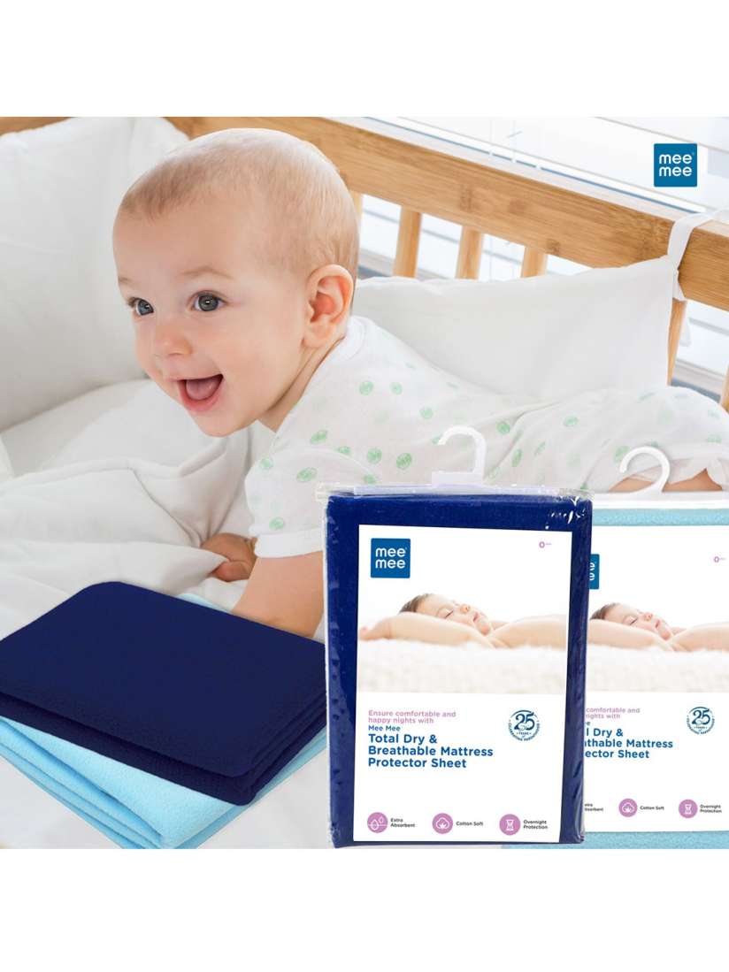 Buy MeeMee Infants 2 Pcs Blue Navy Blue Cotton Breathable Mattress Protectors Mattress Protector for Unisex Kids 23744988 Myntra