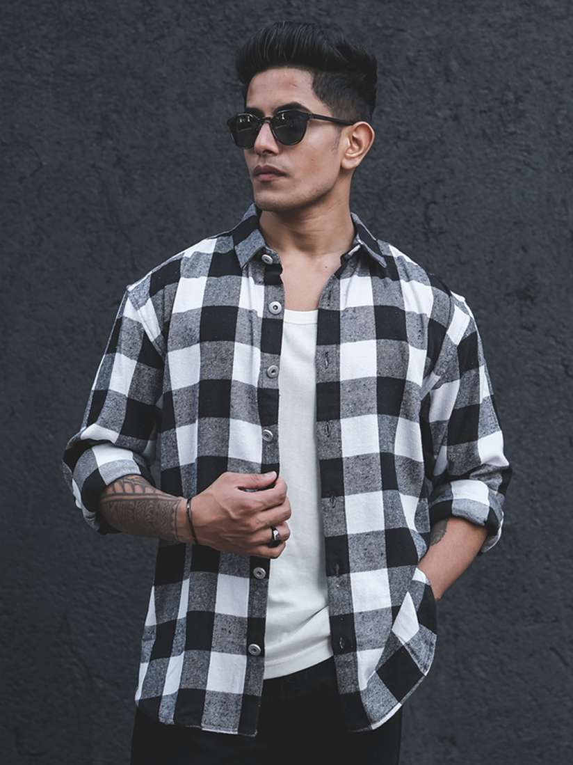 Mens black and white gingham dress shirt 2025