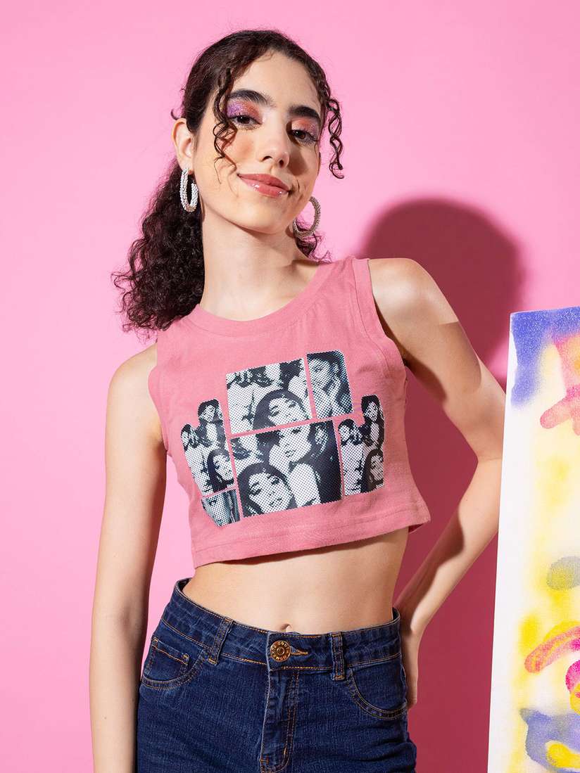 pink graphic crop top