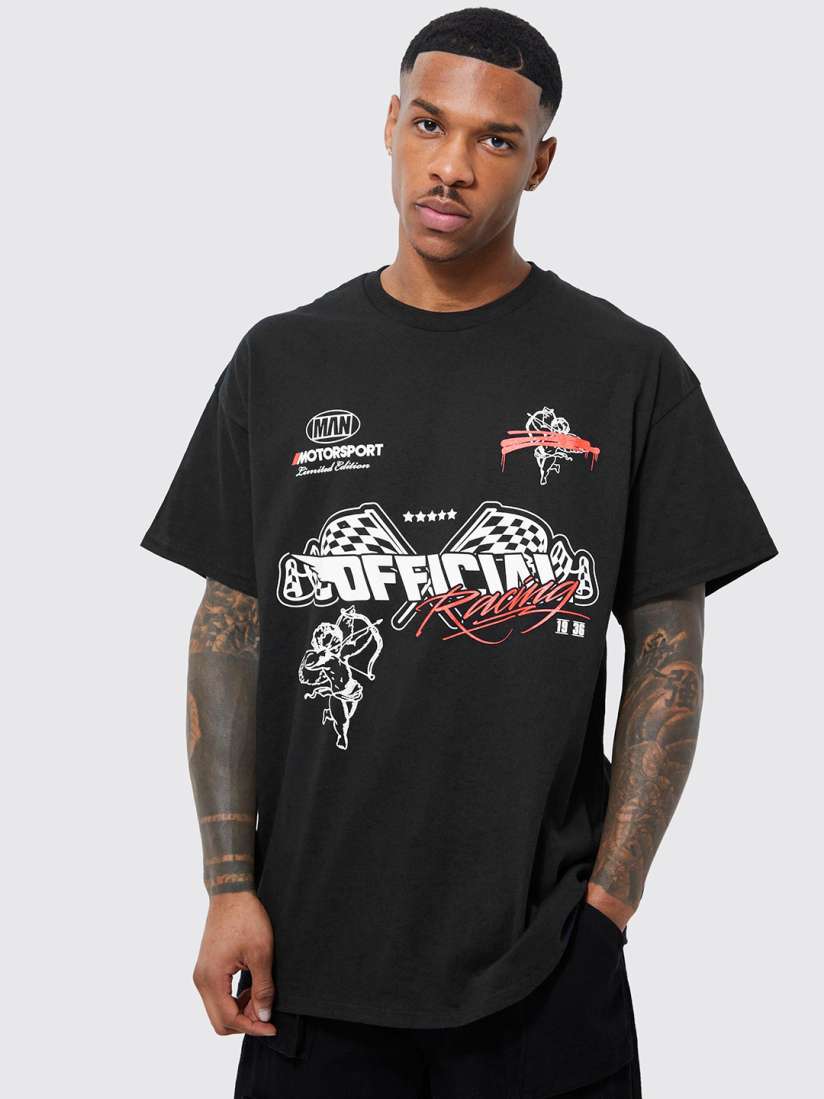 Buy boohooMAN Oversized Official Moto Graphic Print Pure Cotton Longline T shirt Tshirts for Men 23753948 Myntra