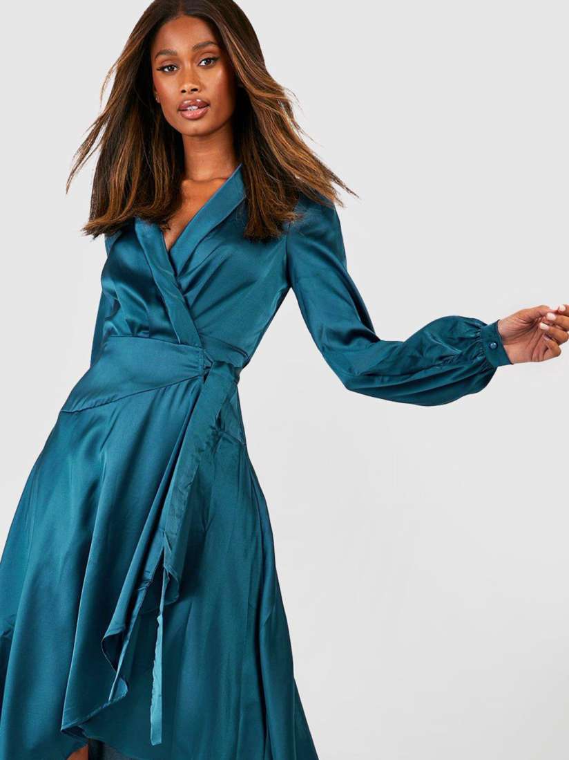 Buy Boohoo Satin Finish Puff Sleeves Wrap Dress Dresses for Women 23755230 Myntra